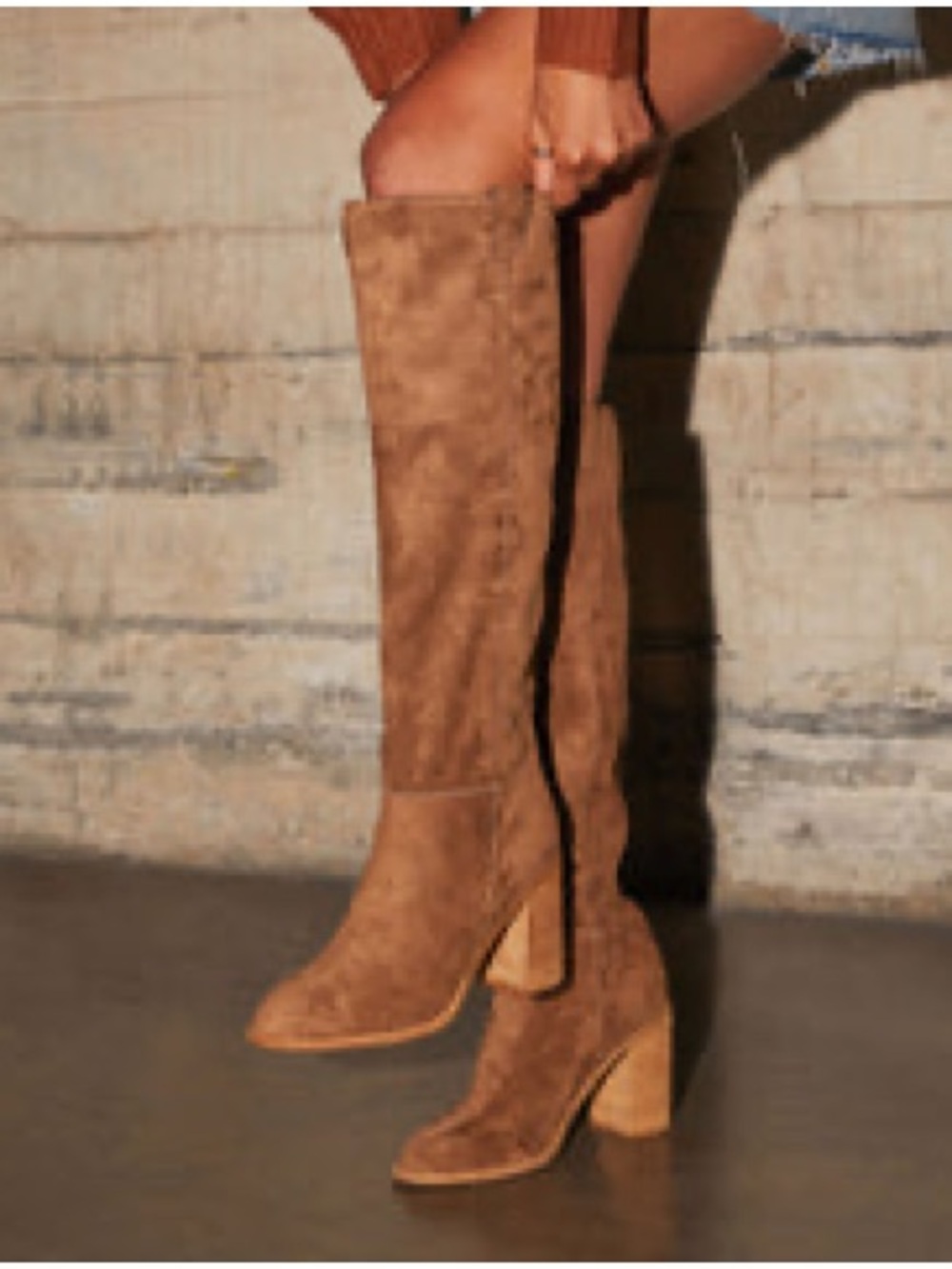 NEW Over-the-Knee Suede Boot in Warm Brown — Women's Block Heel Knee Boot
